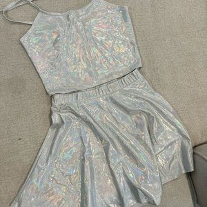 Silver Metallic Halter Top & Skirt Set